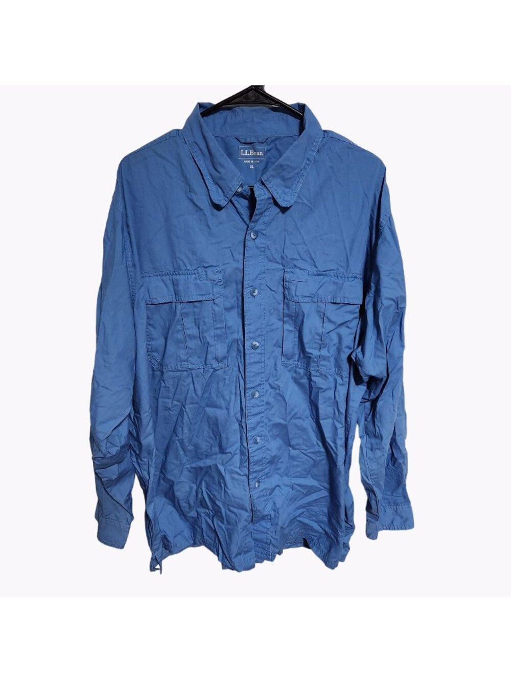 LL Bean Button Up Shirt Mens Size XL Blue Long Sleeve Top Workwear Office